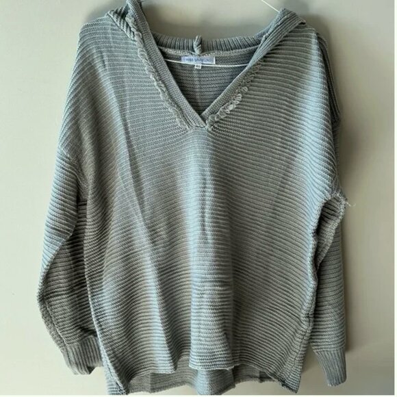 Sage knit v neck with hood knit sweater XL - Picture 1 of 6